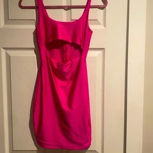Size xs/small body con hot pink stretchy mini dress with cut out. Zip up back